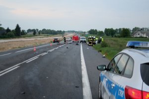 Policjanci oraz strażacy podczas wykonywania czynności w m. Niewieścin